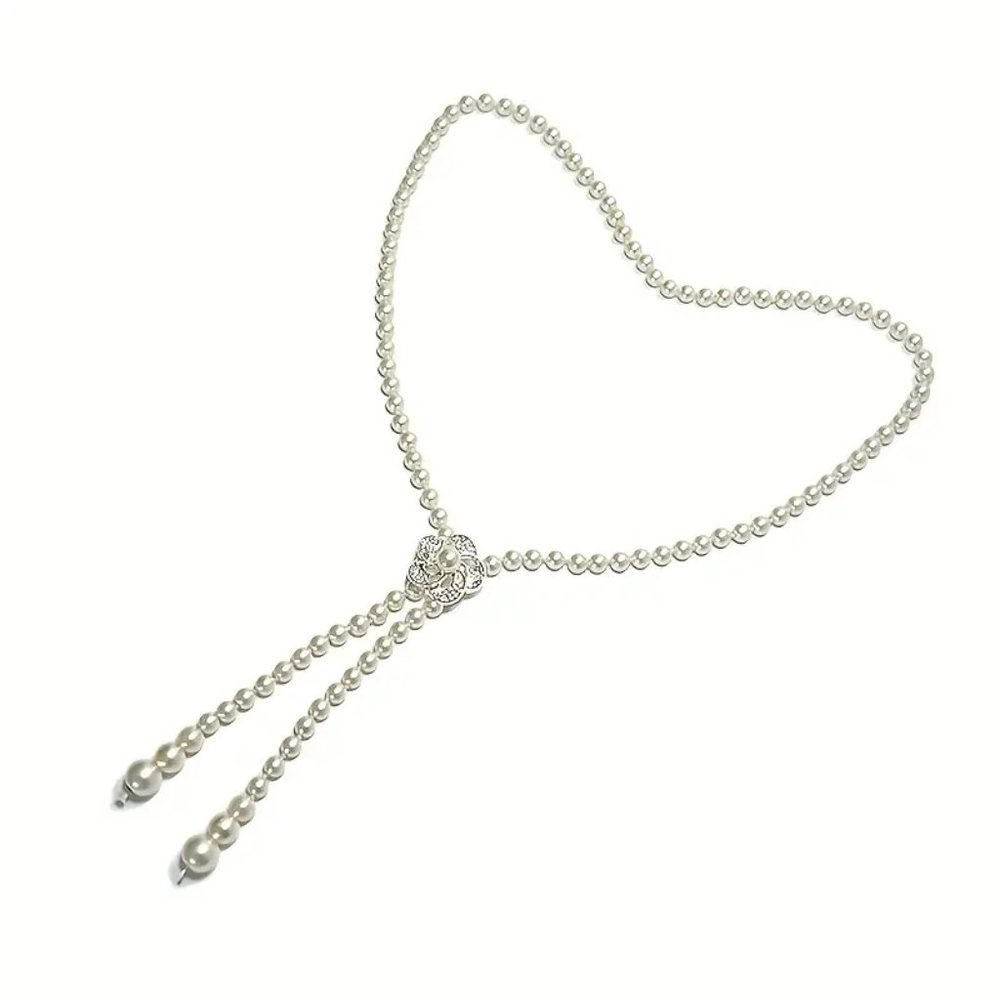 Pearl Thin Belt Simple Elegant Flower Buckle Sash Belt